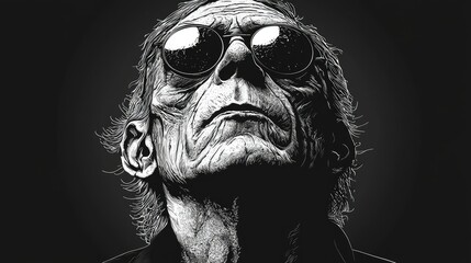 Poster - An elderly man with long hair and sunglasses looks upward