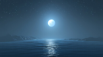 Wall Mural - A blue moon glowing in the dark sky, surrounded by twinkling stars, creating a cinematic and epic atmosphere. Celestial Glow. Illustration