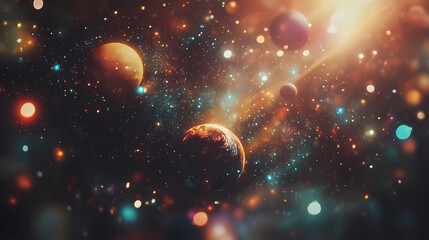 Wall Mural - a mesmerizing stock photo featuring a celestial scene with colorful stars, planets, and galaxies in 
