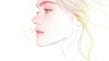 Fototapete - Silhouette of a womans face highlighted with golden ratio lines to explore beauty and proportion in art. Generative AI