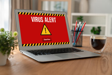 Poster - virus warning alert on computer screen detected modish cyber threat , hacker, computer virus and mal