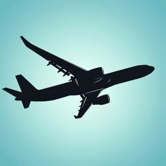 Poster - Silhouette of an airplane flying against a minimalist backdrop with clean lines at twilight. Generative AI