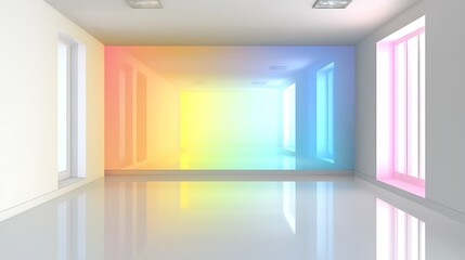 Wall Mural - Colorful Room With Rainbow Wall And Glossy Floor