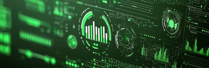 Poster - Big set of futuristic green HUD elements including frames, dialogs, circles, and targets. These are user interface elements forHUD and UI. Suitable for modern futuristic digital frames in games,