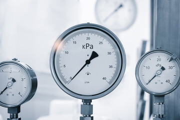 Aufkleber - Boiler room gas pressure meter. Industrial  concept. equipment of the boiler-house, - valves, tubes, pressure gauges manometer