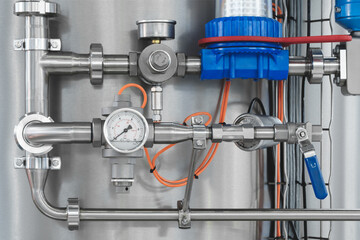 Aufkleber - Boiler room gas pressure meter. Industrial  concept. equipment of the boiler-house, - valves, tubes, pressure gauges manometer