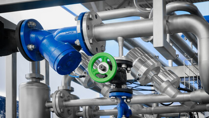 Aufkleber - Boiler room gas pressure meter. Industrial  concept. equipment of the boiler-house, - valves, tubes, pressure gauges manometer