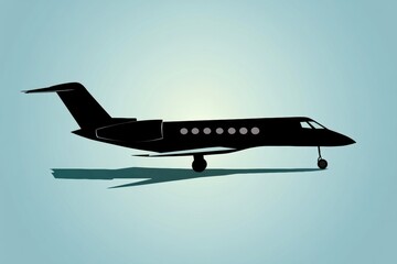 Aufkleber - Silhouette of a sleek airplane casting a shadow against a clean blue background at twilight. Generative AI