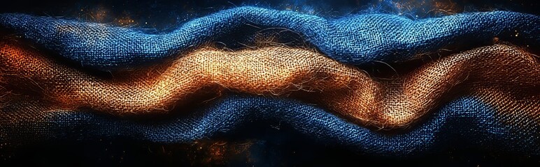 Poster - Abstract panorama in dark hues with golden accents on a black backdrop