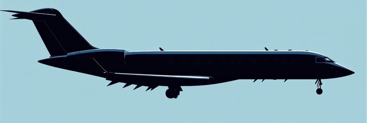 Poster - Silhouette of an airplane with clean lines soaring through the blue sky during a bright afternoon. Generative AI