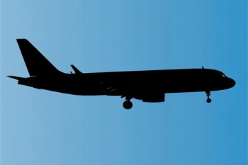 Poster - Silhouette of an airplane flying high against a clear blue sky during sunset hours showcasing clean lines and elegant design. Generative AI