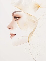 Aufkleber - Exploration of beauty through golden ratio lines in a womans profile silhouette art. Generative AI