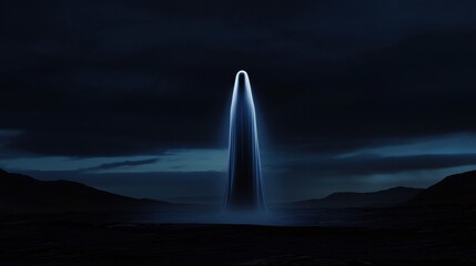 Wall Mural - a tall, glowing object is in the sky, surrounded by a dark, cloudy background