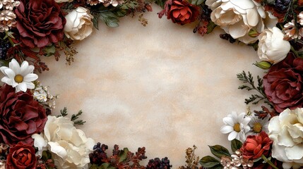 Wall Mural - A flower arrangement with red and white flowers in a frame