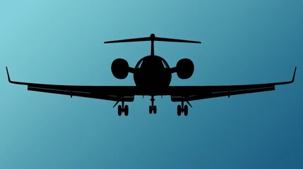 Aufkleber - Silhouette of a sleek airplane with clean lines flying across a blue gradient sky. Generative AI