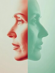 Poster - Contrast of youth and age demonstrated through two faces exhibiting different signs of maturity. Generative AI