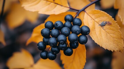 Sticker - Autumn berries cluster on branch with fall foliage (1)