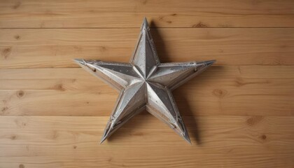 Wall Mural - Five-pointed wooden Christmas star pattern with glittering silver details, pattern, wood, festive