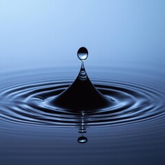 Aufkleber - Droplet creates a mesmerizing ripple effect on the surface of clear blue water at twilight. Generative AI