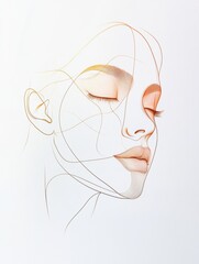 Aufkleber - Silhouette of a womans face with golden ratio lines illustrating beauty principles and artistic expression. Generative AI