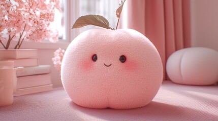 Poster - Adorable pink fluffy creature. AI.