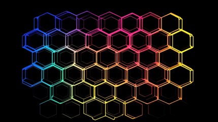 Poster - Colorful Hexagonal Pattern with Gradient on Black Background