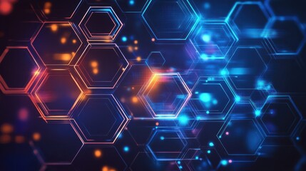 Poster - Abstract Geometric Pattern with Glowing Hexagons and Light Effects
