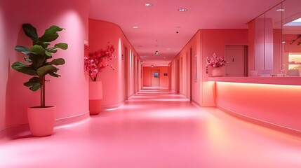Wall Mural - a pink hallway with a pink wall and pink floor