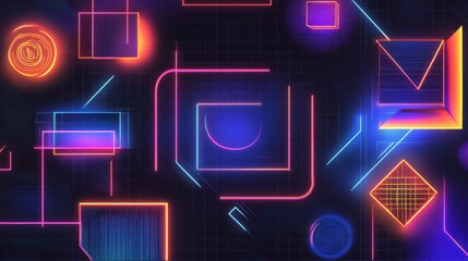 Fototapete - Abstract Neon Shapes on Dark Background for Modern Design Projects