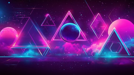 Poster - Vibrant Abstract Geometry with Cosmic Elements and Neon Effects