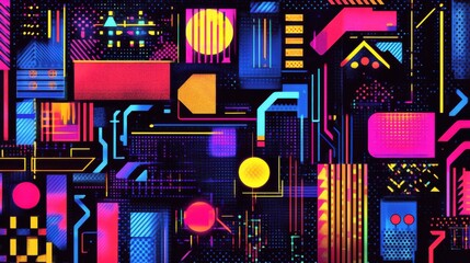 Fototapete - Colorful Geometric Patterns with Abstract Digital Design Elements