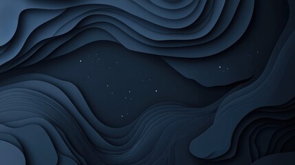 Poster - Flowing Waves and Layers of Dark Blue Tones with Subtle Stars