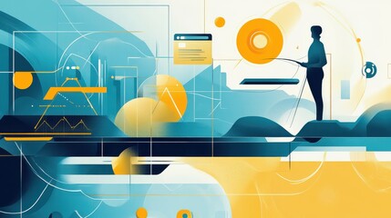 Poster - Abstract Digital Art Depicting Virtual Interaction and Technology