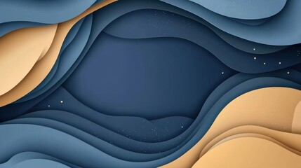 Poster - Abstract Waves Design with Soft Curves in Blue and Beige Tones