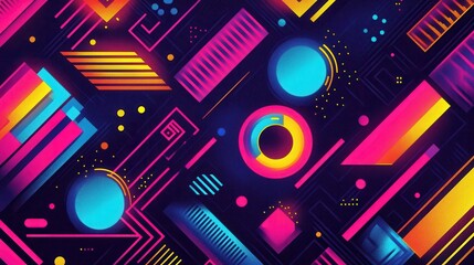 Poster - Vibrant Abstract Background with Geometric Shapes and Neon Colors