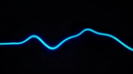 Poster - Glowing neon blue wave line on dark background moving smoothly. Dynamic electric light motion effect for music visualization, technology and science backgrounds. Abstract animation