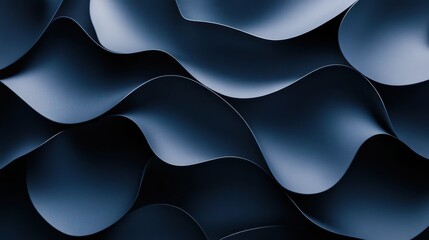Poster - Abstract Flowing Waves of Dark Blue Textured Material Background