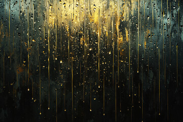 Poster - Detailed rain texture on a windowpane creating a moody atmosphere with droplets streaming down