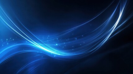 Wall Mural - Elegant Blue Light Waves with Soft Glows on a Dark Background