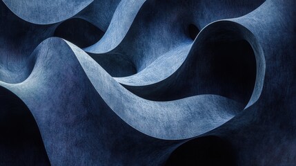 Poster - Abstract Blue Waves on Dark Background in Flowing Texture Design