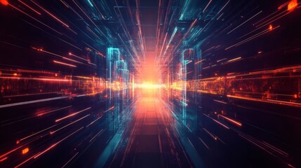 Wall Mural - futuristic abstract background with light trails in digital space