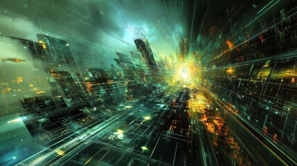 Wall Mural - futuristic abstract cityscape with dynamic light and energy patterns