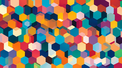 Wall Mural - A vibrant pattern of hexagonal shapes in various colors, creating a visually striking abstract design that emphasizes geometry and symmetry. Minimal Geometry. Illustration