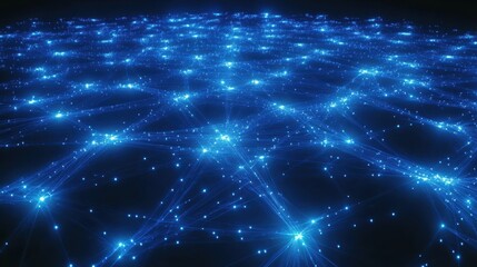 Poster - Blue Digital Network With Glowing Points and Lines in Dark Background