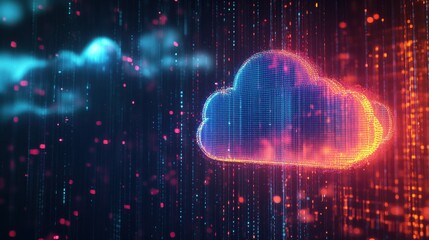 Poster - cloud storage concept. a vibrant depiction of binary streams reconnecting lost files into a secure c