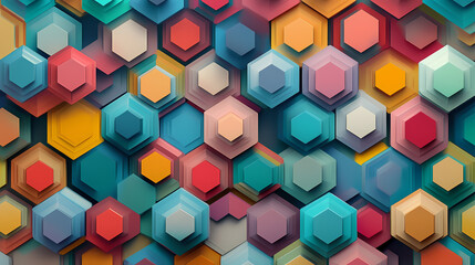 Wall Mural - A vibrant pattern of hexagonal shapes in various colors, creating a visually striking abstract design that emphasizes geometry and symmetry. Minimal Geometry. Illustration