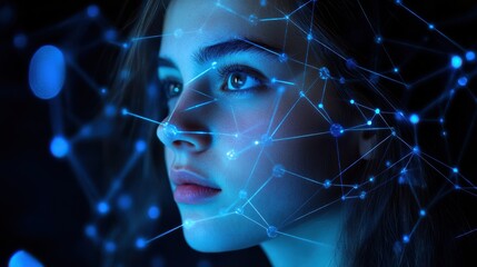 Poster - Young Woman with Digital Network Connections Overlay Concept