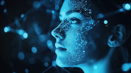Poster - Close-Up of Young Woman with Digital Connections Overlay