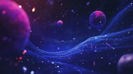 Wall Mural - Colorful Cosmic Background with Planets and Starry Sky Effect