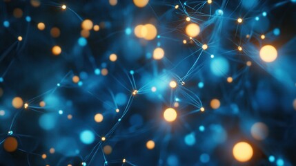 Wall Mural - Abstract Glow of Blue and Orange Lights in a Network Formation